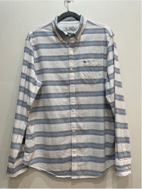 Penguin Cotton Linen Blend Striped Button Down Shirt L Coastal Preppy Resort